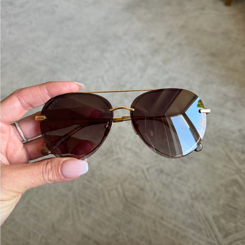 DIFF eyewear Gold Frame Brown Lens Women's Aviator Sunglasses